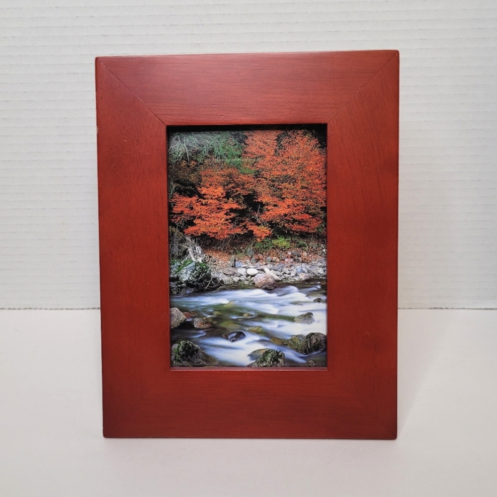 Cherry Red Wood Picture Frame with Glass Vintage